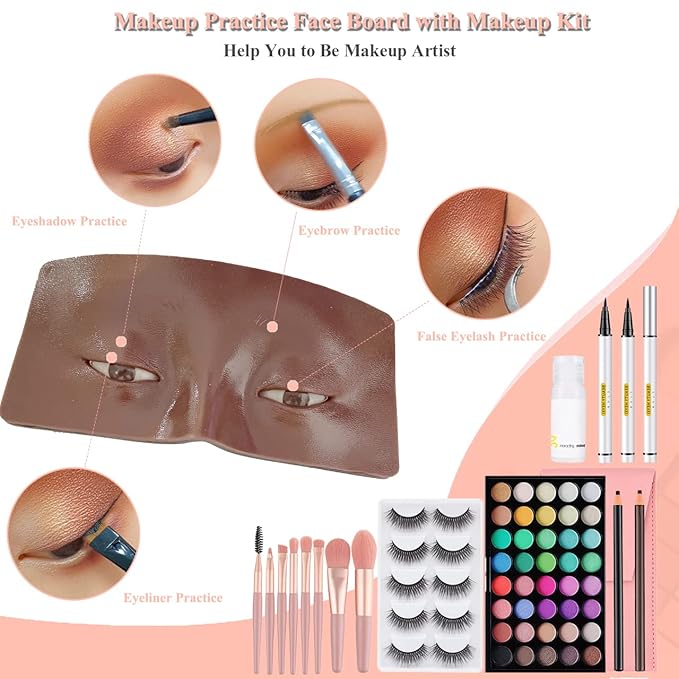 Makeup Practice Face Board, 3D Realistic Practice Makeup Face Set, Makeup Mannequin Face with Makeup Kit for Professional Makeup Artists Students and Beginners to Practice Eyes Eyeshadow Makeup