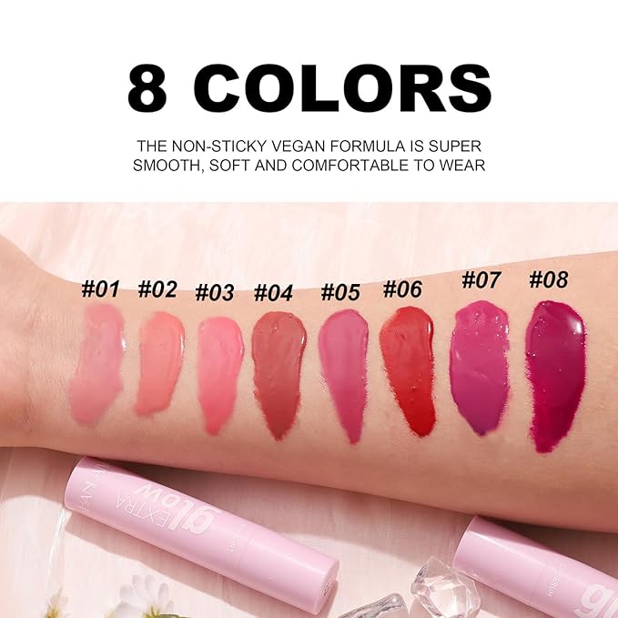 MAEPEOR Nourishing Lip Balm 8 Colors Smooth Moisturizing Lip Glow Gloss Non-Sticky and Long-lasting Hydrating Jelly Lip Balm for Women and Girls (Color 02)