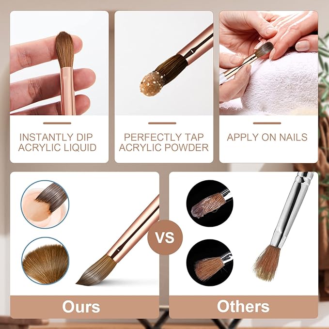 Acrylic Nail Brush Size 10,KEMEISI 100% Pure Kolinsky Nail Art Brushes Sturdy Handle Oval Shaped Acrylic Powder Nail Design Tools for Professional Manicure DIY Home Salon (Gold)
