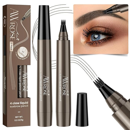 AWROSE Eyebrow Pencil, 3D Waterproof Microblading Eyebrow Pen 4 Fork Tip Tattoo Pencil, Precise Natural Brow Magic Eyebrow Pencil with Hair Like Strokes, 4 Points Multi-Used Eye Brow Pencils for Women