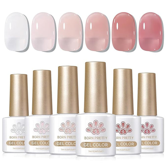 Born Pretty Milky White Jelly Nude Pink Gel Nail Polish Translucent Natural Sheer Pink Soak Off U v Light Cure Gel Polish Kit for Salon and Nail Art DIY at Home 6Colors