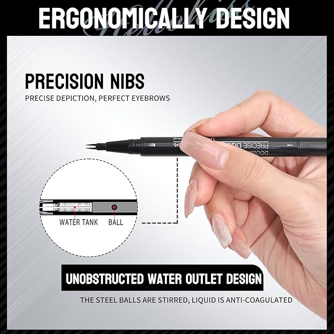 Curved Microblading Eyebrow Pen, Eyebrow Pencil 2-in-1 Dual-Ended Eyebrow Pencil 2-Fork-Tip and Single Tip Creates Natural Eyebrows Waterproof Long-lasting(Dark Brown)