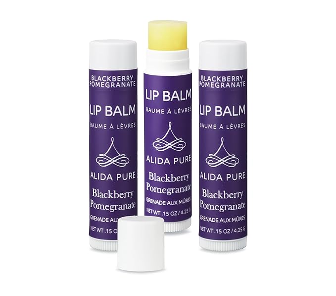 Blackberry Pomegranate Lip Balm Collection, Vegan Lip Balm Set, Beeswax Free, with Avocado Oil, Organic Jojoba Oil, and Vitamin E, Natural Moisturizer for Dry, Chapped Lips, 3 Tube Set