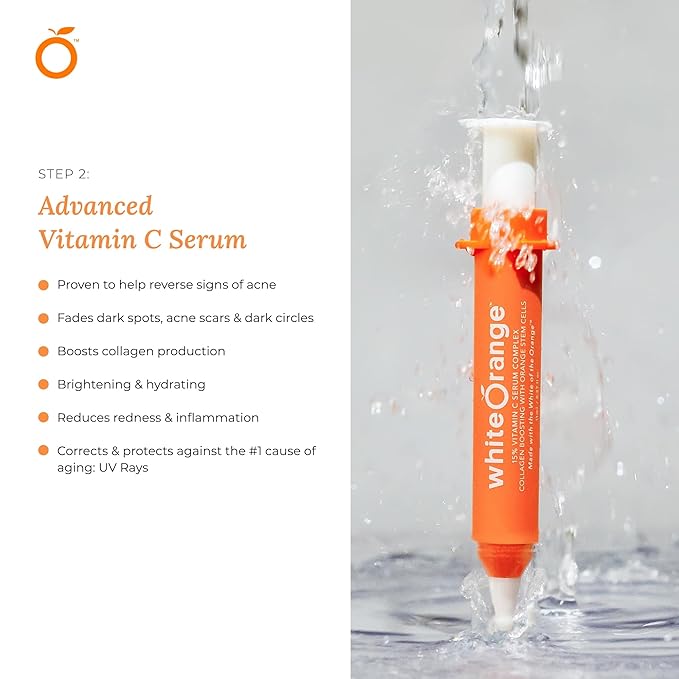 White Orange Full System 3 Step Skincare Routine Premium Anti-Aging Regimen Bundle For Healthy Glowing Skin - Revitalizing Cleanser, Advanced Vitamin C Serum & Universal Tinted Moisturizer with SPF 44