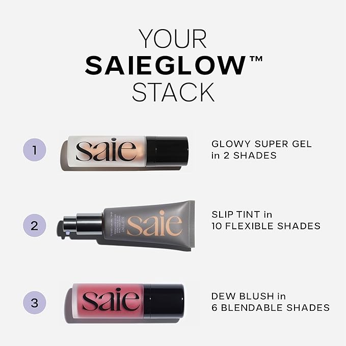 Saie Dew Blush - Lightweight Liquid Blush with a Blendable + Buildable Cream Finish - Dewy Cheek Tint with Doe Foot Wand Makeup Applicator - Cool Baby Pink Blush - Baby (.40 oz)