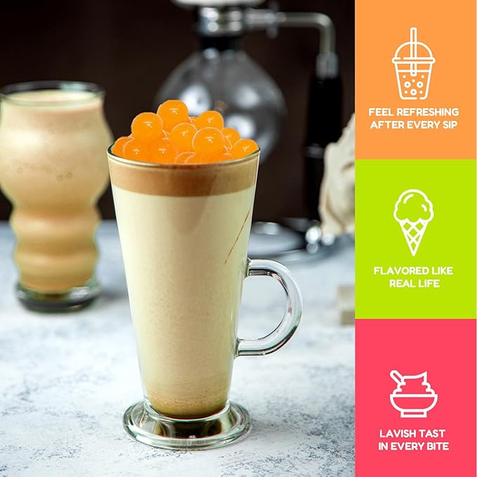 Fanale Passion Fruit Popping Boba Pearls, Vegan, Non GMO, Gluten Free, Fat Free, Perfect for Bubble Tea, Smoothies, Ice Cream, Desserts, and Beverages.