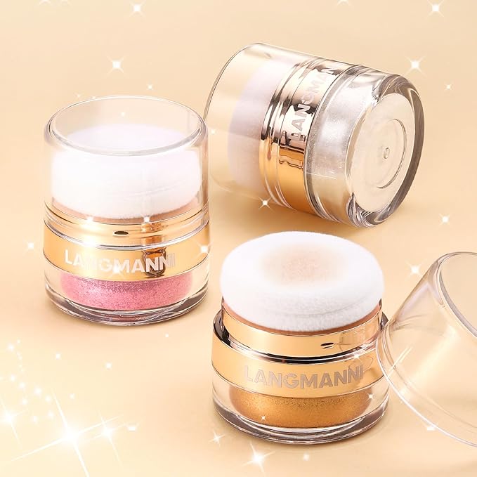Glitter Body Highlighter Powder Body Shimmer Sparkle Face Brightening Highlighter Powder for Face Eyes Body Glow Makeup With sponge head（Purple）