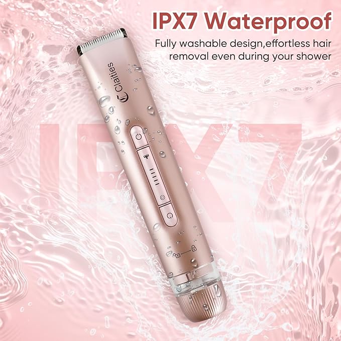 2 in 1 Women Electric Shaver Dual Head Bikini Trimmer for Women IPX7 Waterproof Wet & Dry Use Body Hair Trimmer and Facial Hair Remover for Bikini Underarm Leg Arm Body Face