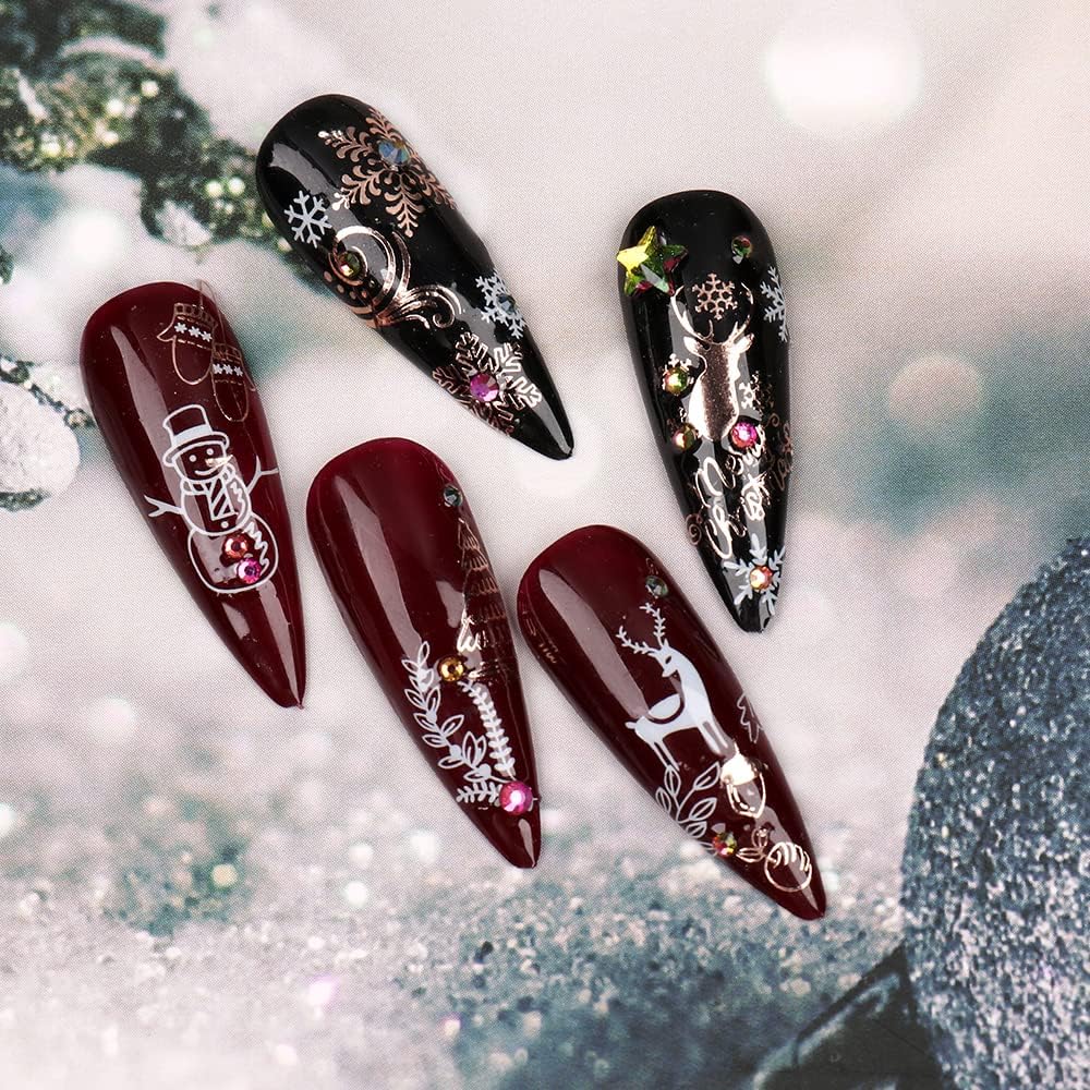 9 Sheets Christmas Nail Art Stickers Decals Self-Adhesive Pegatinas Uñas Rose Gold Snowflake Tree Winter Nail Supplies Nail Art Design Decoration Accessories