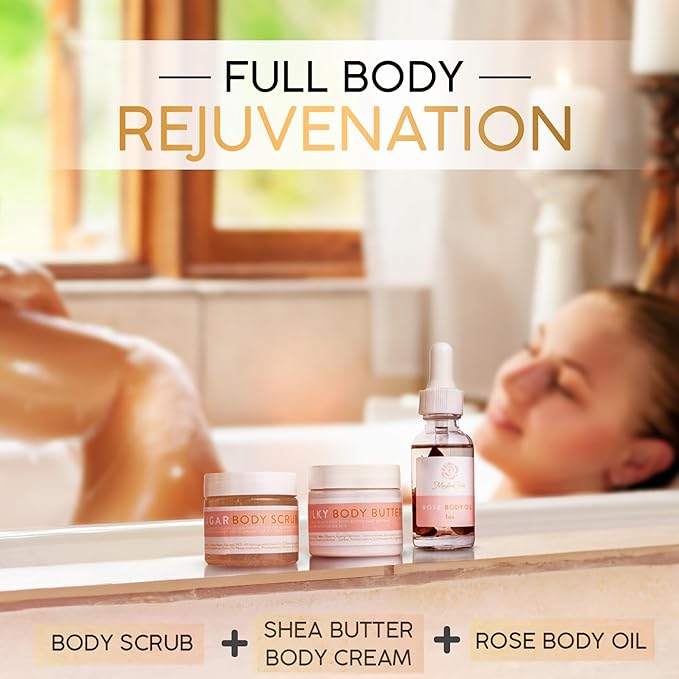 Luxury Spa Gift Basket for Women - Relaxing Self Care Kit with Body Scrub & Cream, Facial Mist, Scented Candle & More - Perfect Birthday Gift For Women - Box Set of 9 Pcs