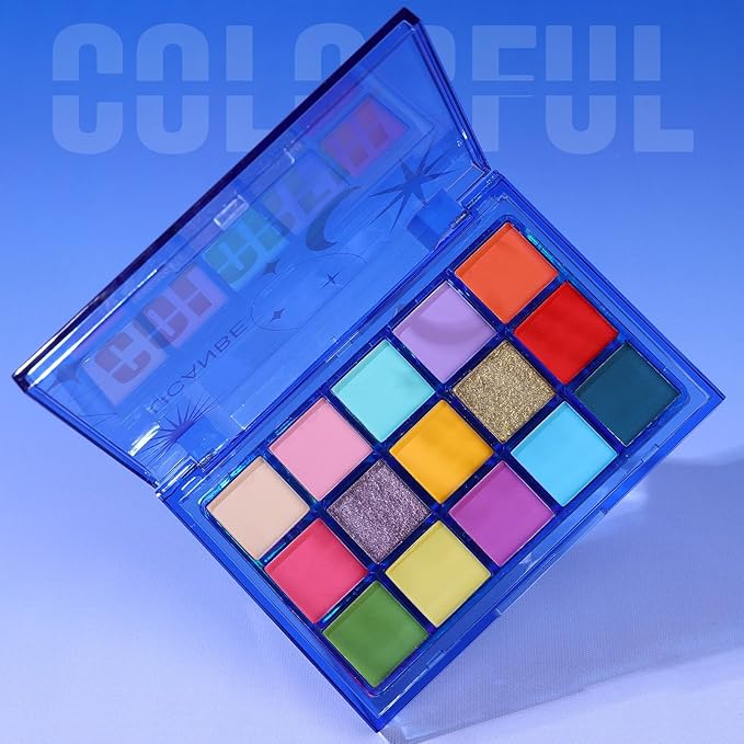 UCANBE Colorful Eyeshadow Palette, 15 Colors Vibrant Bright Shimmer Matte Metallic Neon Eye Makeup Pallet, Rainbow Green Pink Purple Orange Blue High Pigmented Sombras De Ojos Gift Kit