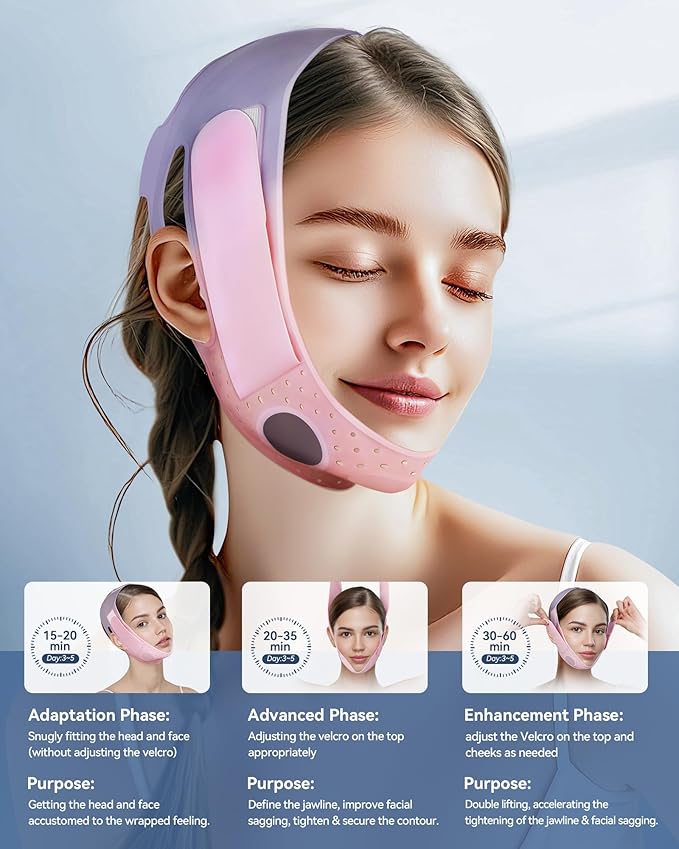 V-Line Sculpting Face Mask – Silicone Chin Strap for Jawline Tightening & Double Chin Reduction (23-27 Inches) (BLUSH)