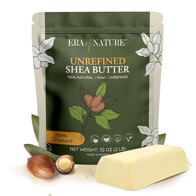 era of nature Organic Unrefined Raw African Ivory White Shea Butter 32oz - Moisturizing Raw Shea Butter Bar for Skin & Hair, DIY Lip Balm Base, Cream, Soap & Lotion Making Supplies Kit, Skincare