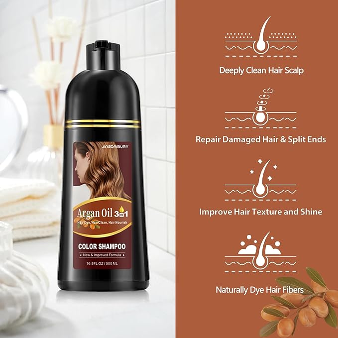 Instant Blonde and Brown Semi-Permanent Hair Dye Shampoo - 3 in 1 Formula with Argan Oil for Men & Women, Easy to Use, 16.9 Fl oz