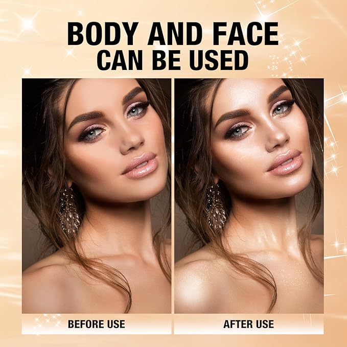 Glitter Body Highlighter Powder Body Shimmer Sparkle Face Brightening Highlighter Powder for Face Eyes Body Glow Makeup With sponge head（Purple）