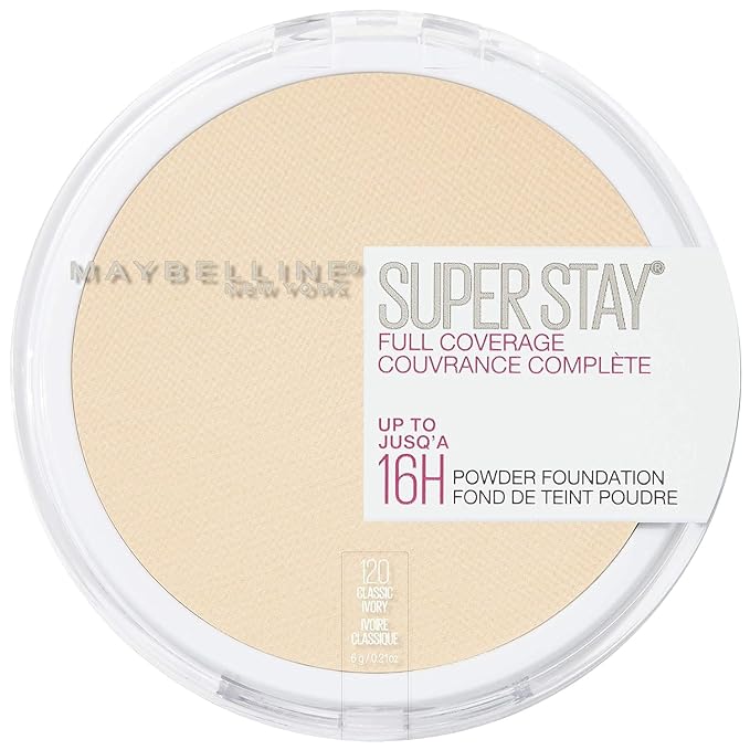 Maybelline New York Super Stay Full Coverage Powder Foundation Makeup, Up to 16 Hour Wear, Soft, Creamy Matte Foundation, Classic Ivory, 1 Count