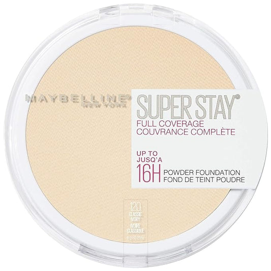 Maybelline New York Super Stay Full Coverage Powder Foundation Makeup, Up to 16 Hour Wear, Soft, Creamy Matte Foundation, Classic Ivory, 1 Count