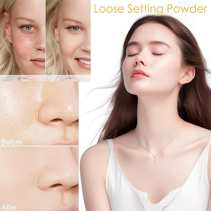 Mineral Setting Powder, Matte Oil Control Mineral Brush Powder for Face, Natural Translucent Loose Setting Powder, Lasting Lightweight Breathable Face Powder for All Skin (Medium, 8g)