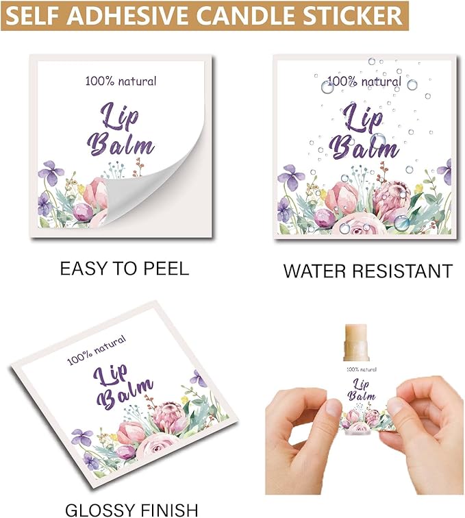 CRASPIRE 80Pcs 8 Styles Lip Balm Sticker Flower Self-Adhesive Homemade Lip Balm Labels Vintage Square DIY Plant Label Stickers for Lip Balm Containers Cosmetics Lipsticks