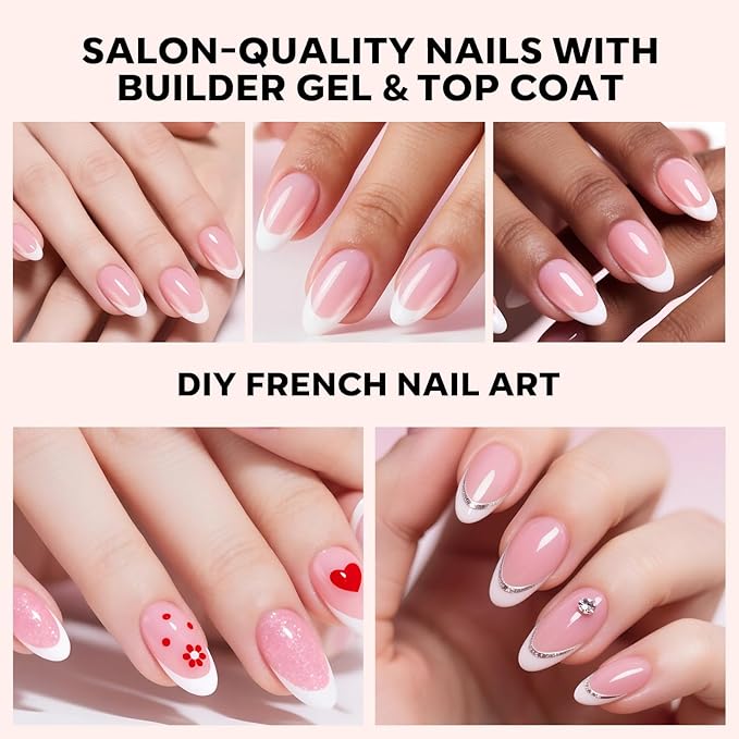 Modelones Gel Nail Kit, Press On Nails Kit with LED Light, 150 PCS Short Pink Almond, 15 Sizes French Tip Press on Nails, NailBoxie Pre-Colored Nail Tips for Easy DIY Nail Art