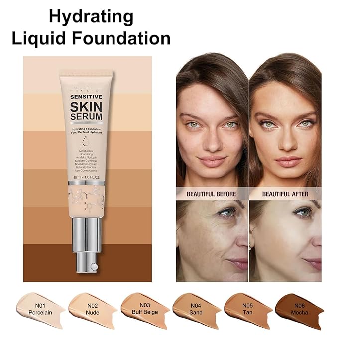 MAEPEOR Hydrating Foundation 6 Colors Full Coverage Liquid Foundation Naturally Mattle Oil-Control Foundation for All Skin Tone (03 Buff Beige)