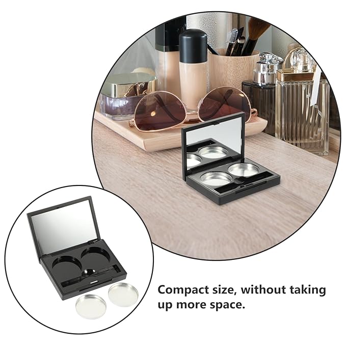 Empty Magnetic Eyeshadow Makeup Palette with 2Pcs Round Metal Pans,Magnetic Makeup Palette, Empty Makeup Palette，Aluminum Blush Empty Magnetic Eyeshadow Case,Customizable Beauty Organizer