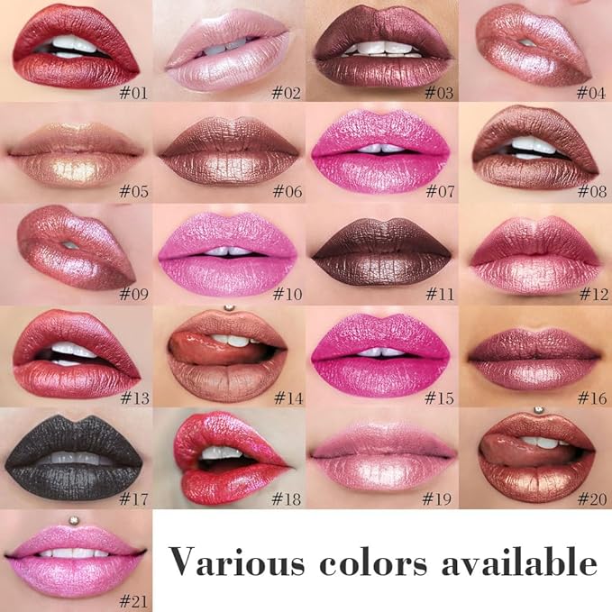 evpct Rose Metallic Glitter Lip Liner and Lipstick Combo Lip Gloss Stain Set Makeup for Women Long Lasting Waterproof 24, Metal Barbie Frosted Metallic Shimmer Glossy Iridescent Liquid Lipstick 15