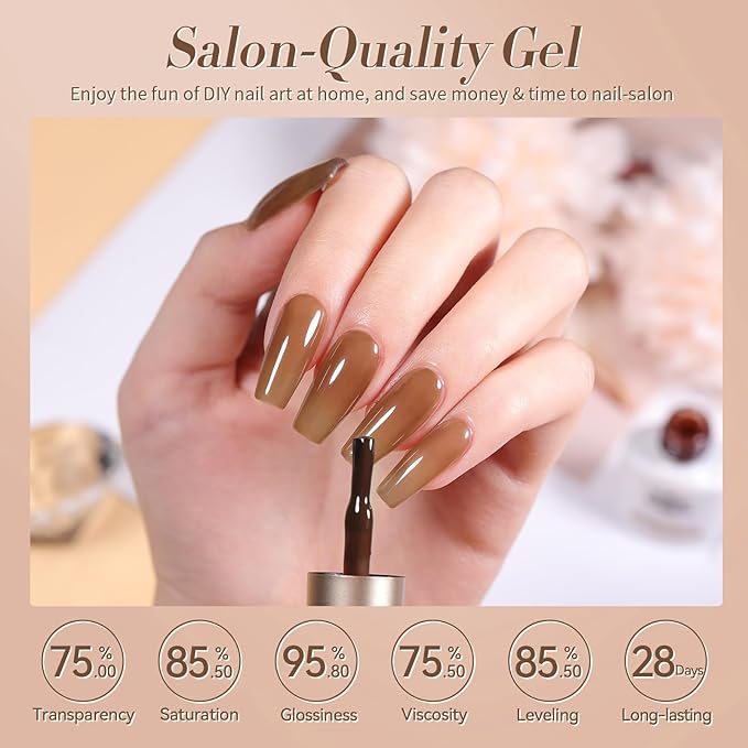 Born Pretty Jelly Gel Nail Polish Milky Jelly Translucent Gel Polish Sheer Red Purple Brown Grey Green Nail Art Varnish Manicure 6PCS