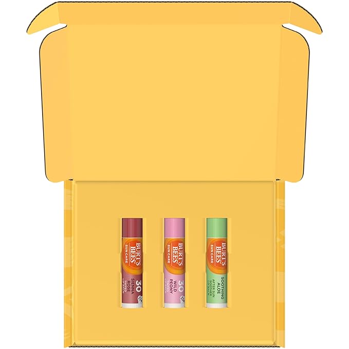 Burt's Bees Sun Care Lip Balm Pack, SPF 30 Tinted Lip Balm, After Sun Lip Balm, Water-Resistant Lip Moisturizer, Wild Peony, Sienna Rose, Natural Origin Lip Care, 3 Tubes, 0.15 oz.