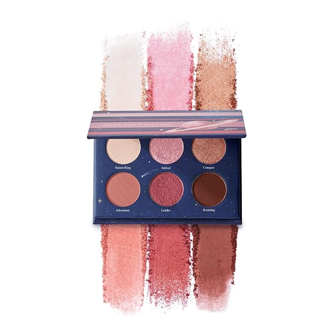 READY TO SHINE Pocket-Sized Small Eyeshadow Palette with 6 Highly Pigmented Matte, Frost, and Shimmer, Saturn Voyage Mini Travel Eyeshadow Palette