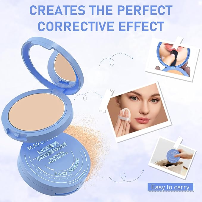 Maycheer Face Powder - Maycheer Lasting Waterproof Pressed Powder Compact, Oil Absorbing Pressed Powders Compact for Face, Available in 3 Different Shades (01# CALASSICIVORY, One size)