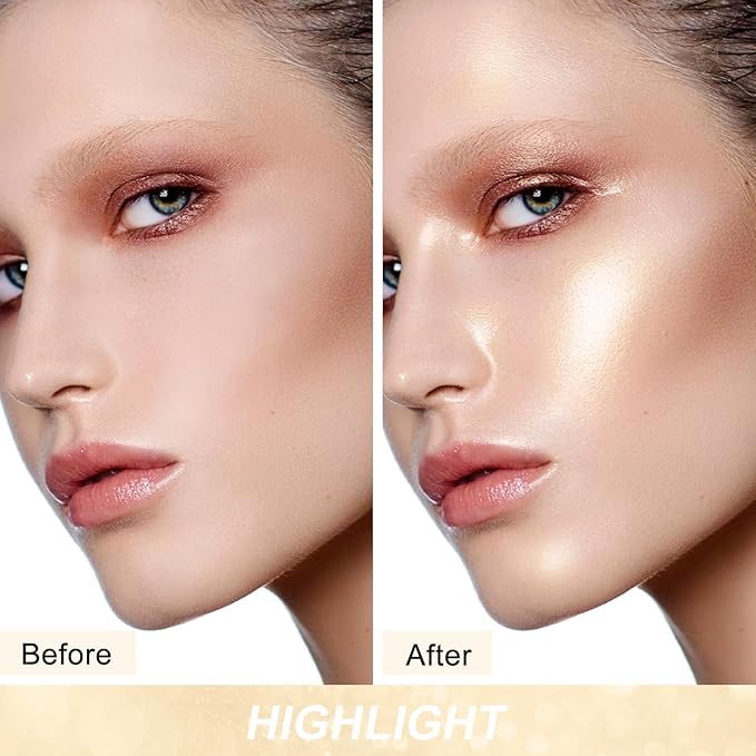 Boobeen Highlighter Makeup Highlighter Powder Palette, Shimmer Illuminator Highlight Contouring Palette Come with Mirror, Long Lasting Glow Defining the Face and Body