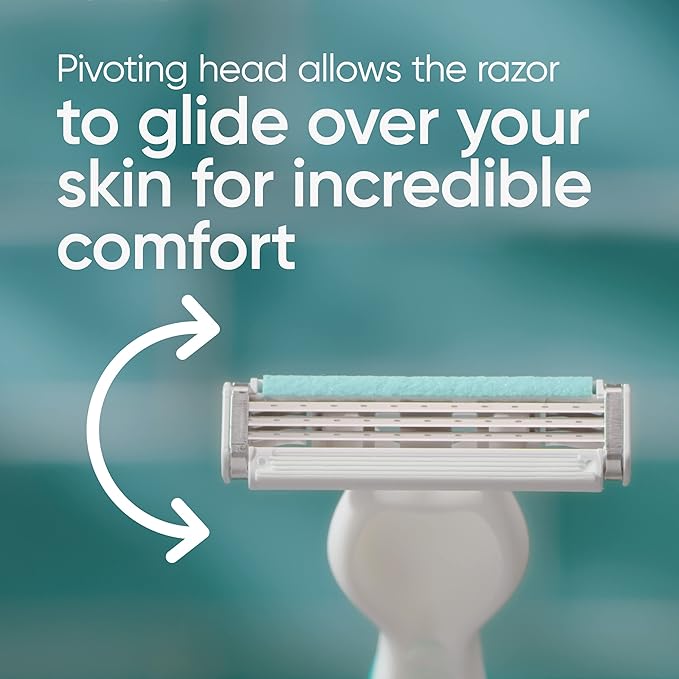Gillette Venus Simply 3 Sensitive Disposable Razors, Sensitive Skin, 3 Bladed Razors, Pivoting Head for Incredible Comfort, Soft Grip Handle, 12 Count