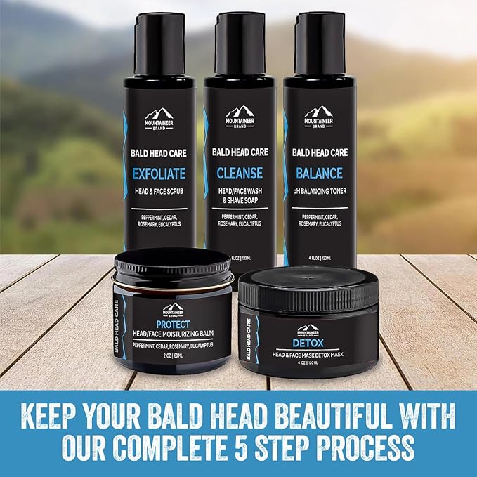 Mountaineer Brand Bald Head Care Detox Mask for Men | All Natural Exfoliator & Moisturizer with Bentonite Clay & Charcoal | Step 5 Head, Face, Skin Cleansing Mask for Soft Fresh Skin | Unscented 4oz