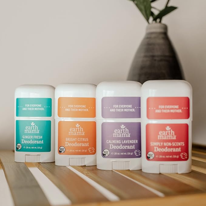 Earth Mama Mini Deodorant Travel Set | Safe for Sensitive Skin, Pregnancy and Breastfeeding, Contains Organic Calendula with No Fragrance Chemicals, No Baking Soda or Aluminum (4-Pack)