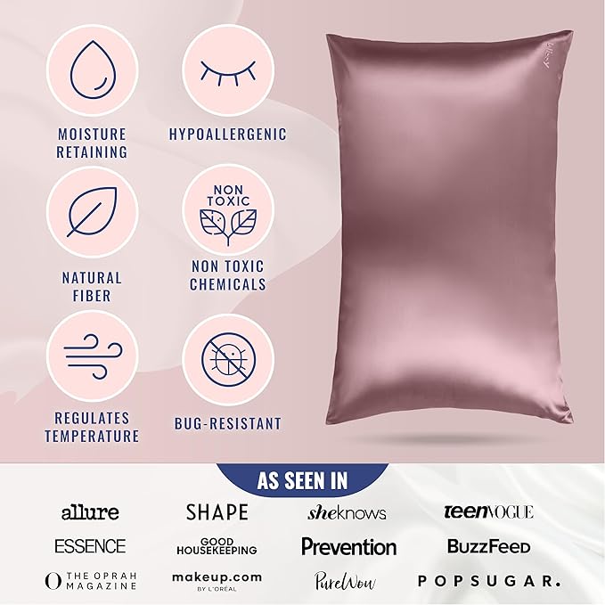 Blissy Silk Pillowcase - 100% Pure Mulberry Silk - 22 Momme 6A High-Grade Fibers - Silk Pillow Cover for Hair & Skin - Regular, Queen & King (Plum, Standard)