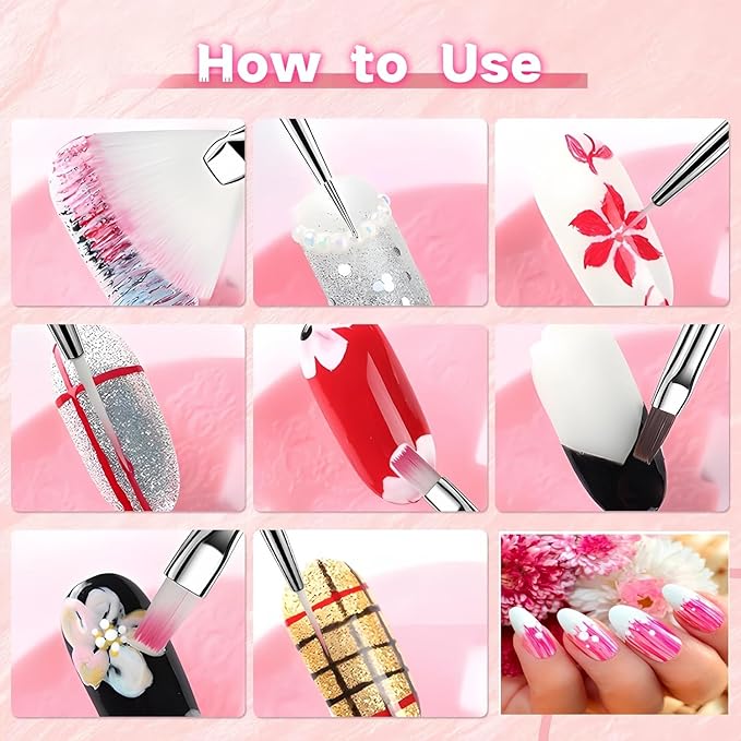36Pcs Nail Art Brush Set, Acrylic Nail Brushes, Dotting Tools, Liner & Dust Brush, Drawing Pens For Gel Polish, sponge Polishing Rubs, Professional Nail Art Tools For Beginners & Salon Home Use