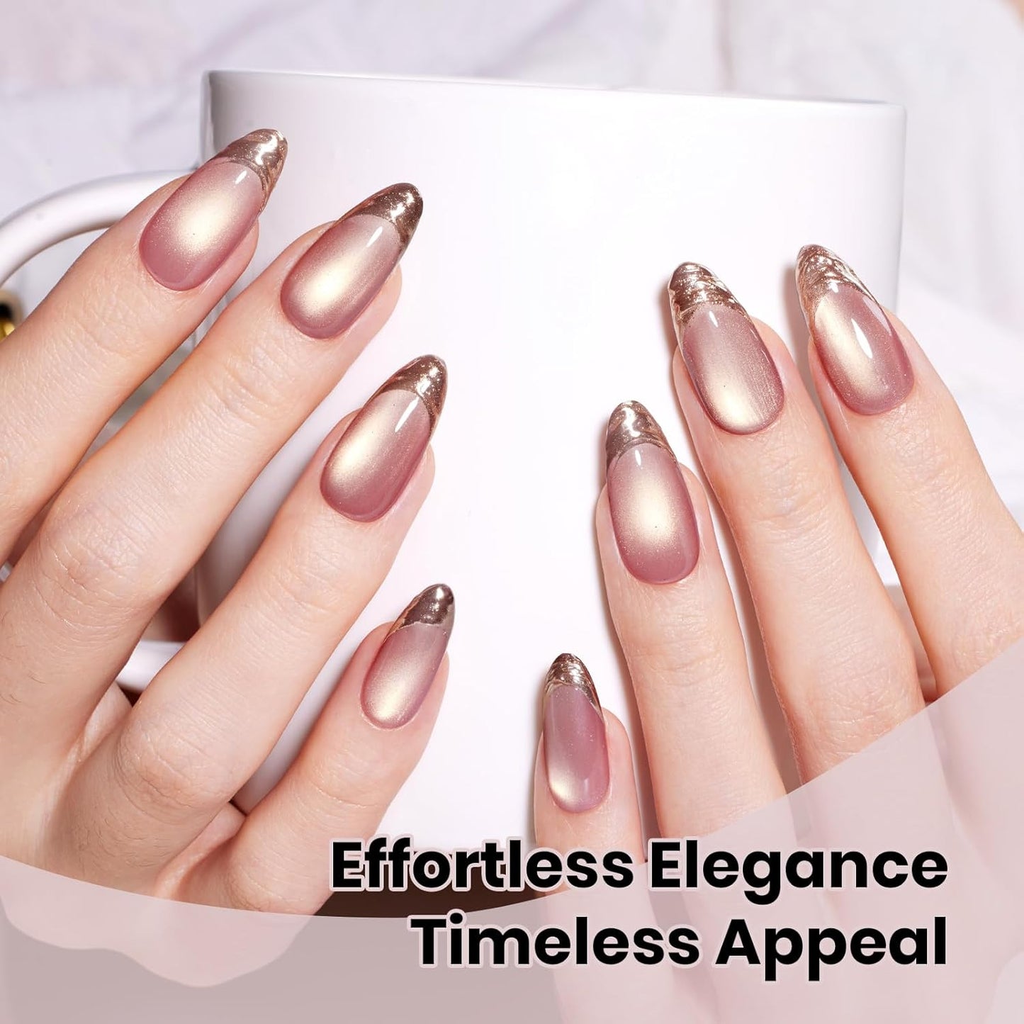 Beetles Pink Cat Eye Gel Nail Polish - 15ML Peach Pink Glass Cat Eye with Gold Powder Magnetic Glitter Gel Polish Soak Off UV Salon DIY French Nail Art Sunlit Champagne Collection Gift for Women