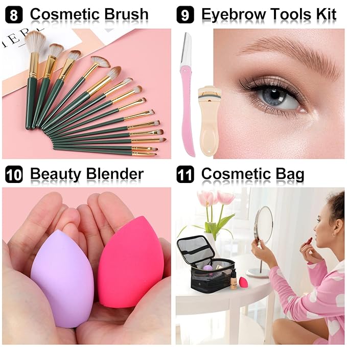 Fenshine Makeup Set,Make Up Starter Kit With Storage Bag Portable Travel Make Up Palette Eyeshadow Foundation Lip Gloss for Teenage & Adults (Type A)