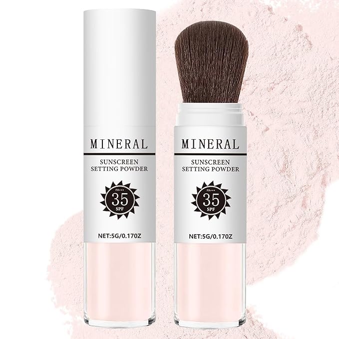 Mineral Sunscreen Setting Powder, SPF 35 Translucent Loose Powder, Mineral Brush Powder, Oil Control Natural Matte Finish, Lasting Lightweight Breathable for All Skin (#04 Pink Complexion)