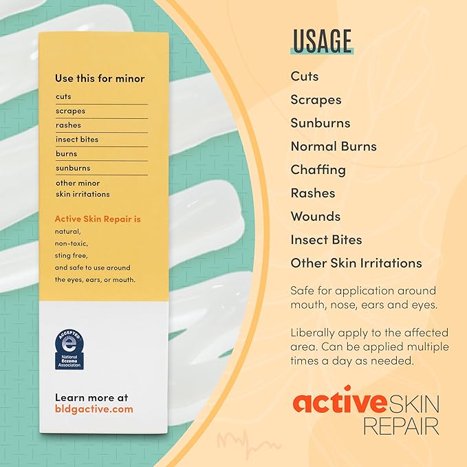 Active Skin Repair First Aid Healing Skin Hydrogel - Natural & Non-Toxic Repairing Ointment with Hypochlorus Acid for Minor Cuts, Wounds, Scrapes, Rashes, Sunburns, & More, 3 oz