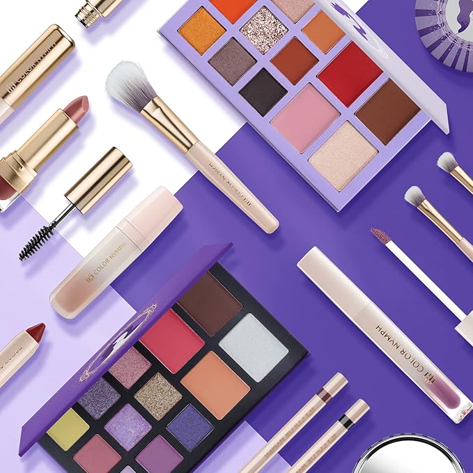 Color Nymph Beginner Makeup Set for Teens, Full Kit Girls Makeup Kits with Exquisite Purple Box Teen Girls Makeup Kit Non-Toxic Includes Eyeshadow Palettes Mascara Lipstick Makeup Set Brushes Kit etc