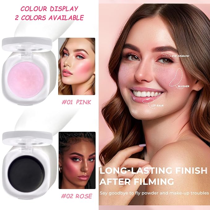 Cream Blush Makeup, Natural Pink/Black Glossy Face Blusher, Color Changing Cream Blush for Cheek and Lip Tint, Blendable Formula, Matte and Dewy Finish Lightweight Blush Makeup (Black, One)
