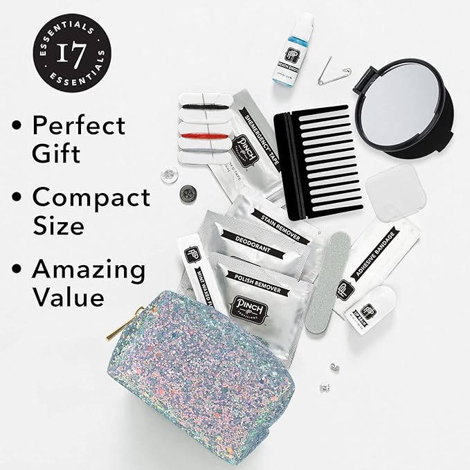 Pinch Provisions Moonstone Glitter Minimergency Kit, includes 17 Travel-Sized Cosmetic Essentials, Convenient for Purses, Emergency Beauty Accessories, Gifts for Holiday’s & Birthday’s