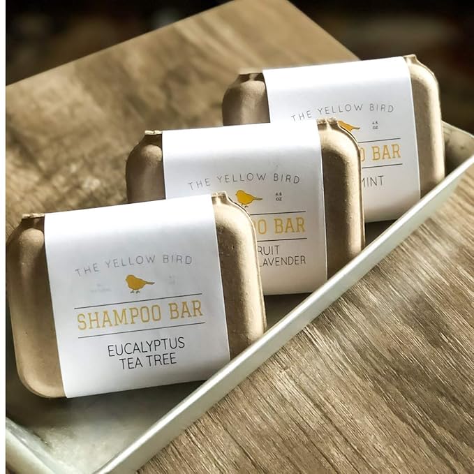 The Yellow Bird Eucalyptus Tea Tree Shampoo Bar. All Natural & Organic Ingredients. Sulfate Free, Detergent Free, Color Safe, and Silicone Free. Vegan, Plastic Free, Zero Waste Shampoo Soap