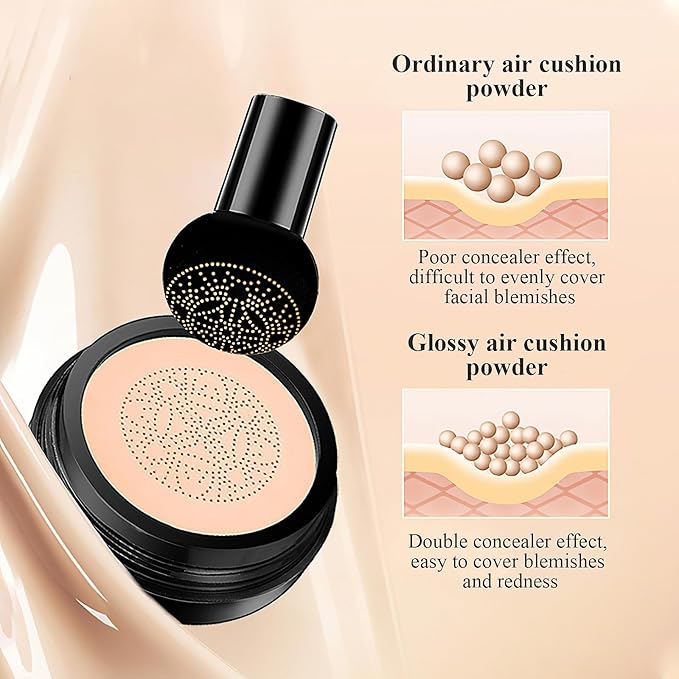Mushroom Head Air Cushion CC Cream - Oil Control & Moisturizing Concealer Makeup Base, Brighten Long - Lasting Even Color Correcting Concealer Full Coverage for All Skin Types (Medium Deep)