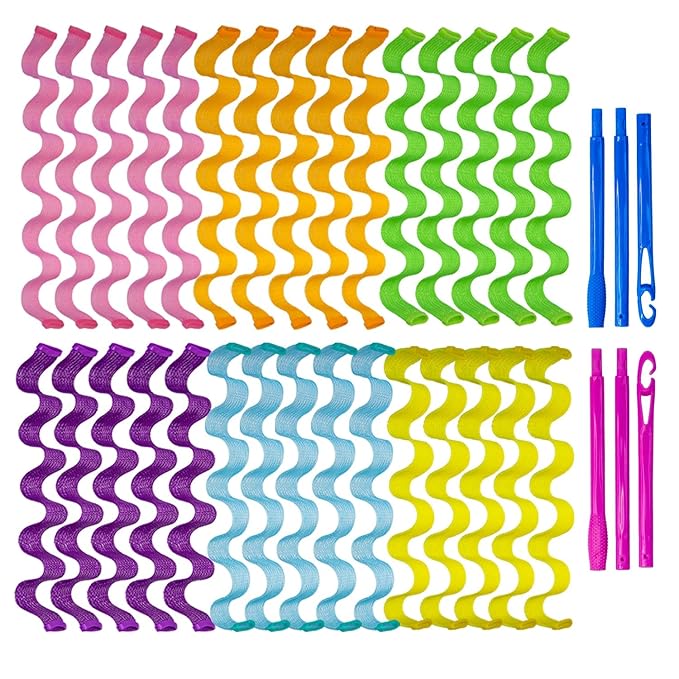 30pcs Wave Curlers Rollers Kit with Styling Hooks, Heatless Spiral Curls for Medium and Long Hair 17.8(45 cm)