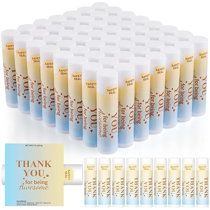 DMSKY Appreciation Gifts 60 Pcs Lip Balm Bulk, Staff Appreciation Gifts Bulk Thank You Gifts Bulk for Coworkers Teacher Worker Employee Leaving Farewell Gifts