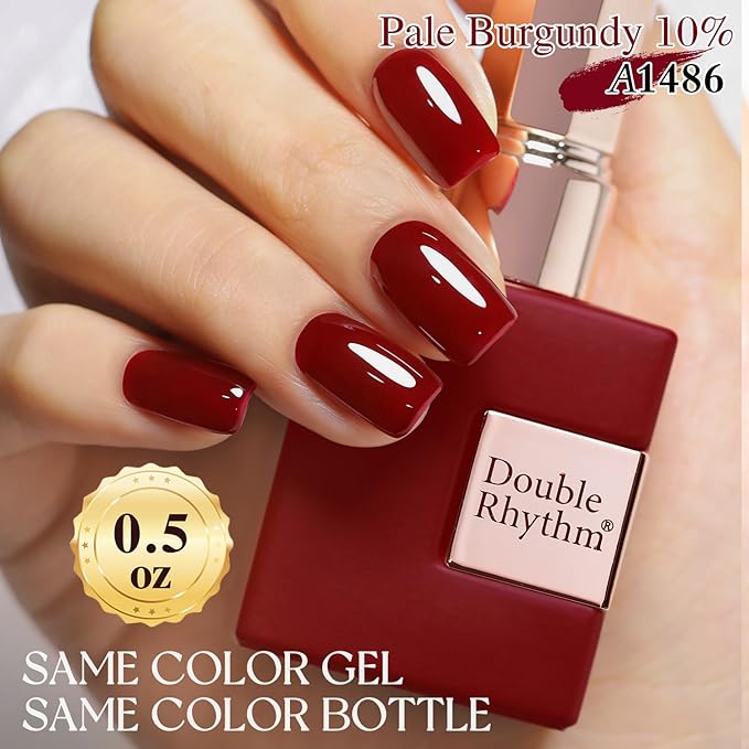 Double Rhythm Translucent Gel Polish Sheer Neutral Natural Light Milky Same Color Same Bottle 15ML Jelly UV Nail Polish Nail Art DIY at Home (Pale Burgundy-A1486)