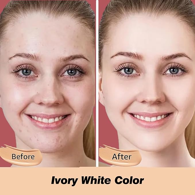 CC Cream Foundation Mushroom Head Air Cushion Face Makeup Moisturizing Concealer Waterproof Oil Control Long-Lasting Nude Makeup Even Skin Tone for All Skin Types(Ivory White)